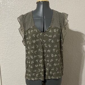 Lucky Brand Olive Green Floral Top